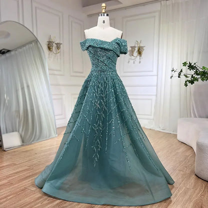 Serene Hill Elegant Black Beaded A-Line Evening Gown 2025 - Off-Shoulder Luxury Dress for Women - Long Party Dress LA72224 - SERENE HILL