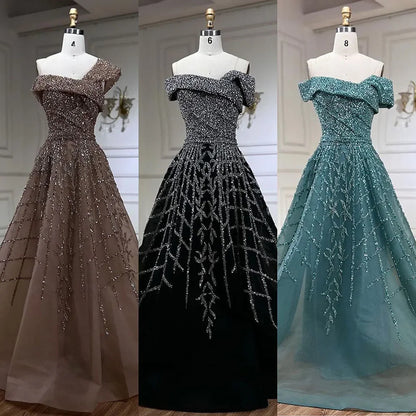 Serene Hill Elegant Black Beaded A-Line Evening Gown 2025 - Off-Shoulder Luxury Dress for Women - Long Party Dress LA72224 - SERENE HILL