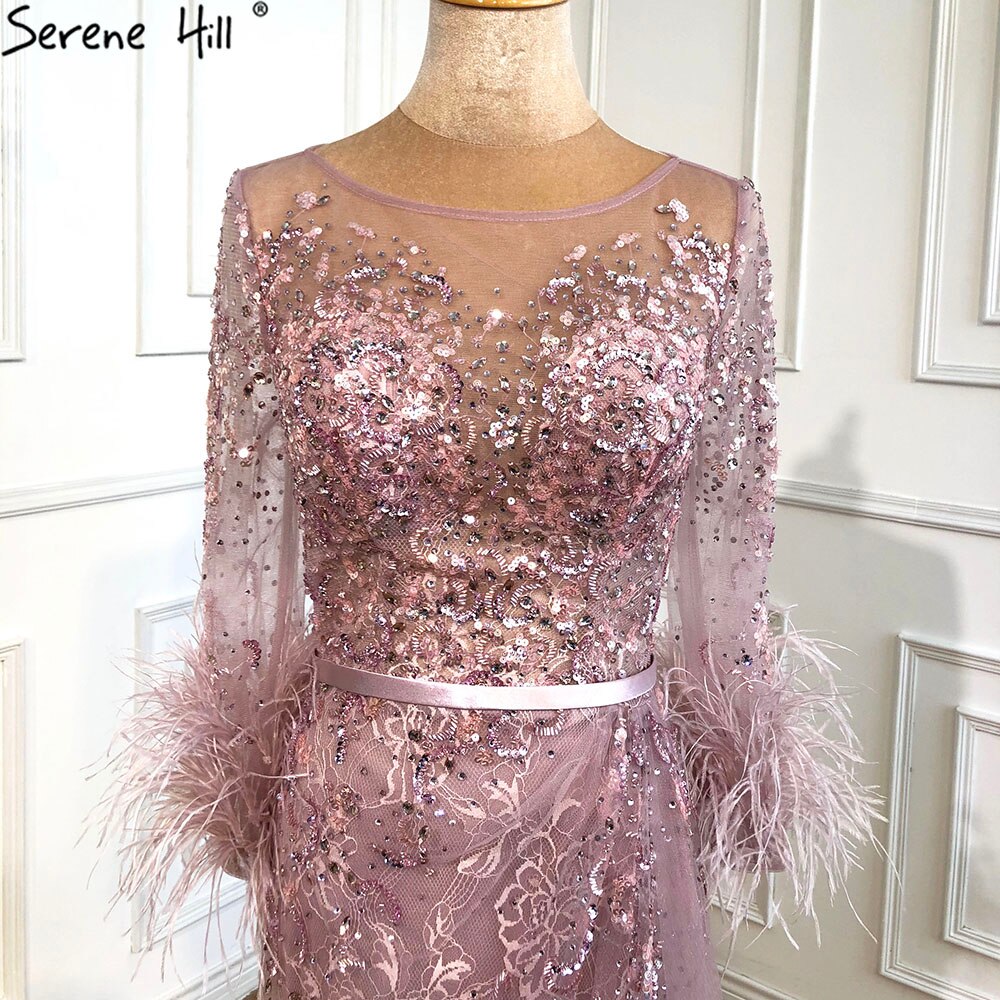 Serene Hill Evening Dress Long Wine Red Mermaid Dress Beaded Feathers With Cloak Party Gown Women Party LA70827 - SERENE HILL