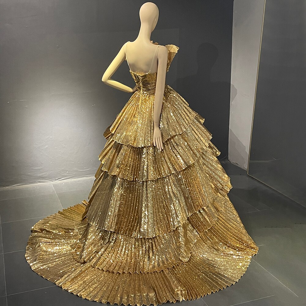 Serene Hill Gold A-Line Ruffles Scalloped Neck Evening Dresses Gowns Luxury 2025 For Women Party Couture LA71753 - SERENE HILL