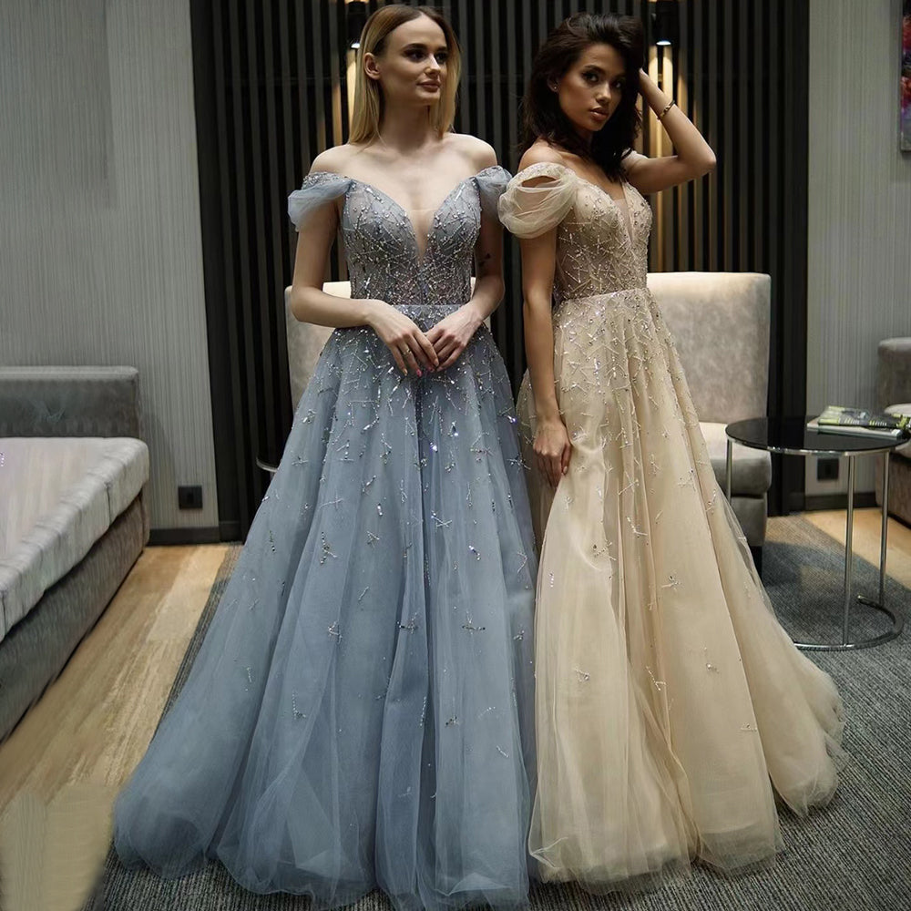 fitted lace wedding dress Sexy Luxury Prom Dresses Straps Rhinestone Long Prom Dress/Evening Dre –  Anna PromDress main image 1
