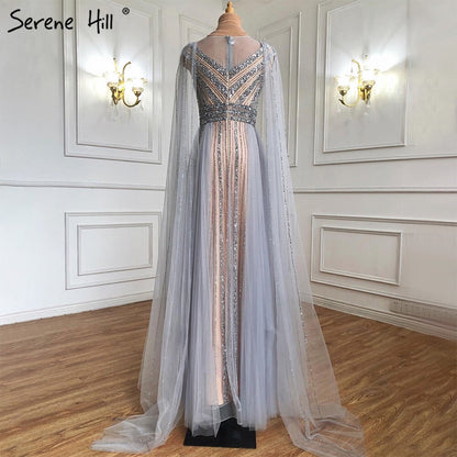 Serene Hill Gold Cape Sleeves A-Line Evening Dresses Gowns 2025 Luxury Beaded For Women Party LA71315 - SERENE HILL