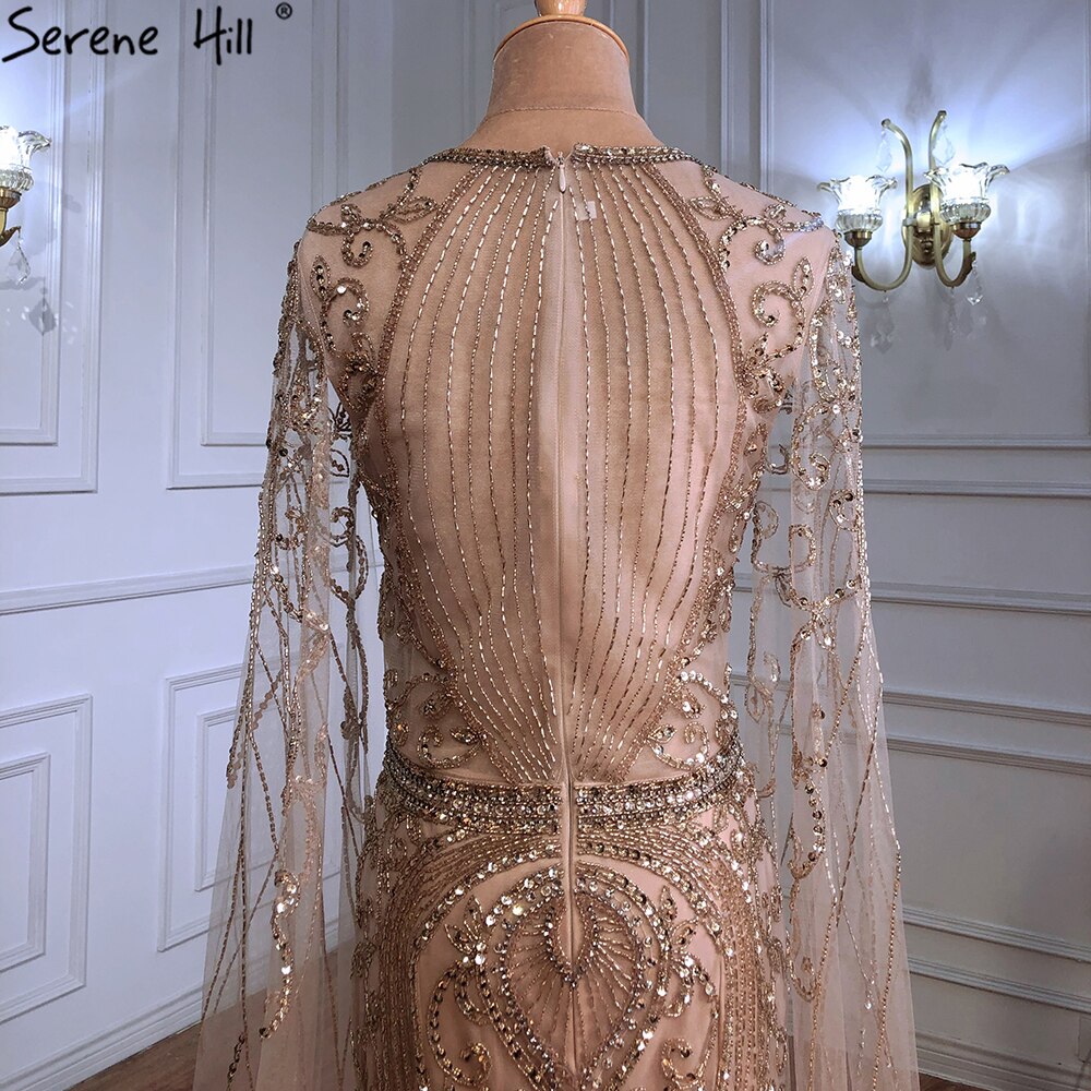 Luxury Gold Evening Dresses with Cape Sleeves LA70970