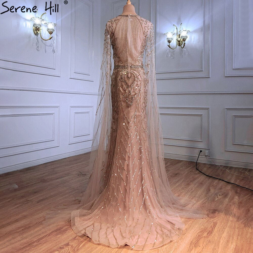 Luxury Gold Evening Dresses with Cape Sleeves LA70970