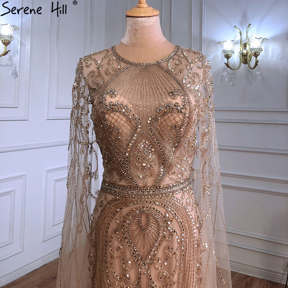 Luxury Gold Evening Dresses with Cape Sleeves LA70970