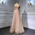 Serene Hill Gold Luxury A-Line Evening O-Neck Dresses Gowns 2025 Beading Spaghetti Strap Sexy For Women Party LA71378L - SERENE HILL