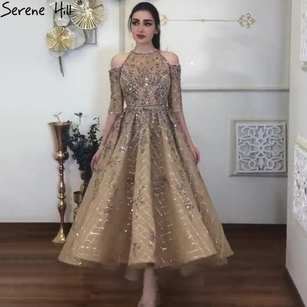 Serene Hill Gold Luxury  Ankle Length Midi dress Evening Party   Dresses Wedding  2025  Evening Gowns  For Woman Dresses LA71051