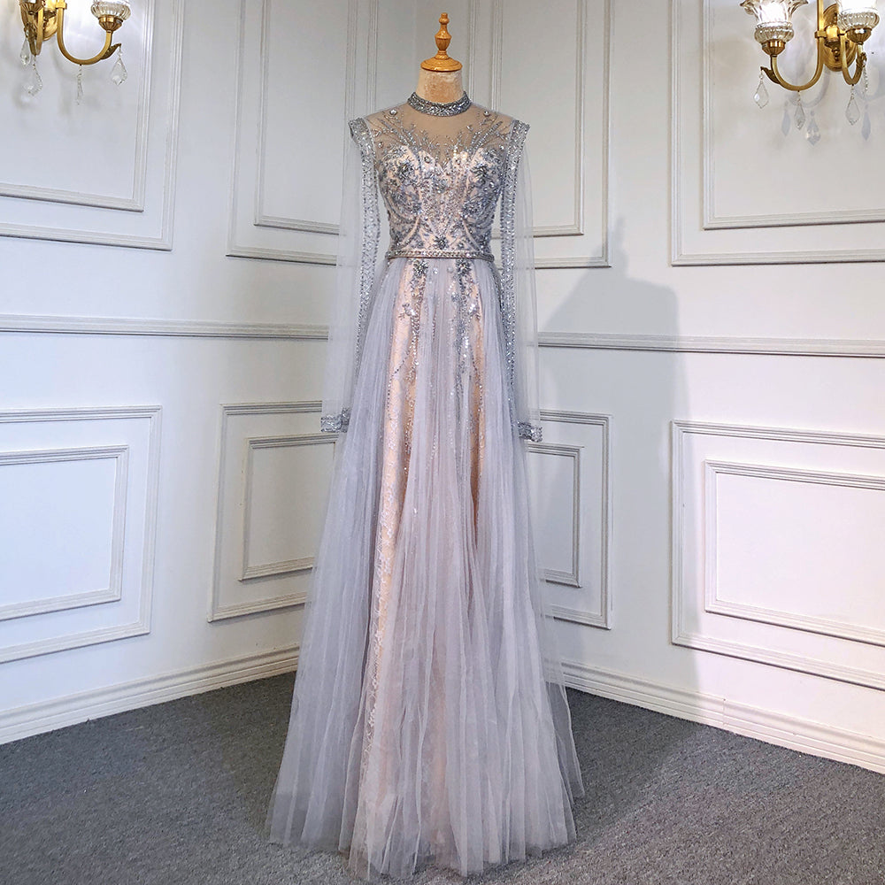 Serene Hill Gold Luxury Cape Sleeves Evening Dresses Gowns 2025 Beaded Mermaid Elegant For Woman Party LA71604 - SERENE HILL