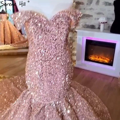 Serene Hill Gold Luxury Mermaid Wedding Dresses Off Shoulder Sparkle Elegant Sexy Bridal Gowns HA2353 - SERENE HILL