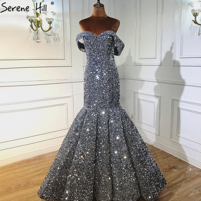 Serene Hill Gold Luxury Mermaid Wedding Dresses Off Shoulder Sparkle Elegant Sexy Bridal Gowns HA2353 - SERENE HILL