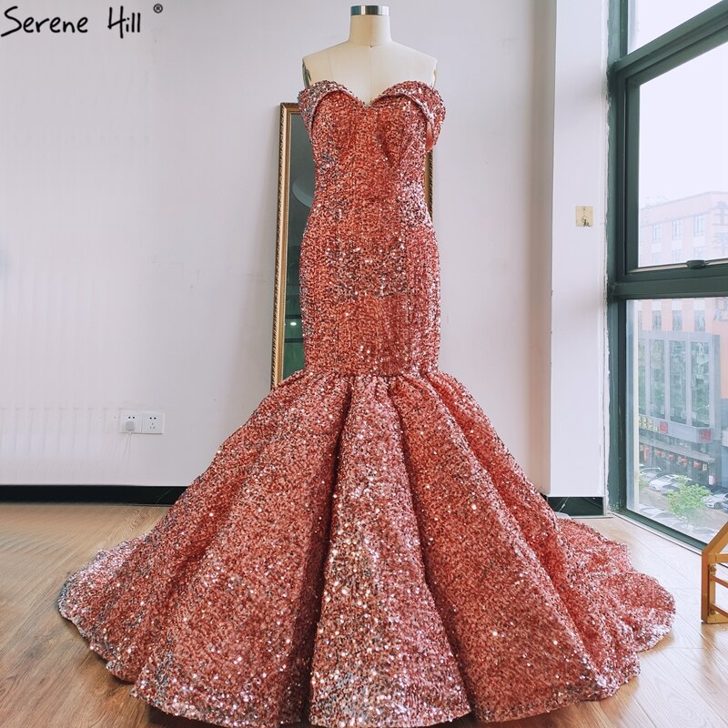Serene Hill Gold Luxury Mermaid Wedding Dresses Off Shoulder Sparkle Elegant Sexy Bridal Gowns HA2353 - SERENE HILL