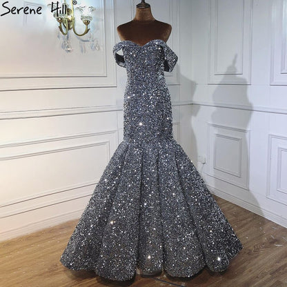 Serene Hill Gold Luxury Mermaid Wedding Dresses Off Shoulder Sparkle Elegant Sexy Bridal Gowns HA2353 - SERENE HILL