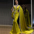 Serene Hill Gold Mermaid Elegant Evening Dresses Gowns 2025 Satin Luxury Beading One Shoulder For Women Party LA70869 - SERENE HILL