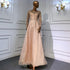 On Sale no return no refund Serene Hill Gold Mermaid Elegant Long Sleeves O-Neck Evening Dresses Gowns Luxury Beaded 2025 For Woman Party LA71635 - SERENE HILL