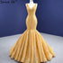 Serene Hill Gold Mermaid Lace Up Evening Dresses Gowns 2025 Beaded Elegant Luxury For Women Party HM67290 - SERENE HILL