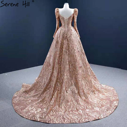 Serene Hill Gold Mermaid Luxury Evening Dresses Gowns 2025 Elegant With Train Sexy For Women Party HM67208 - SERENE HILL