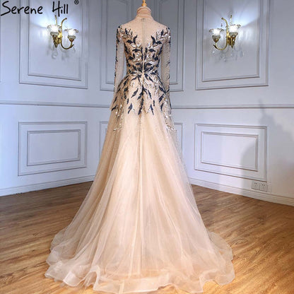 Serene Hill Gold Muslim Luxury Evening Dresses Gowns 2025 A-Line Beaded Sparkle For Women Party LA71387 - SERENE HILL