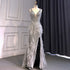 Serene Hill Gold Sexy High Split Mermaid Evening Dresses Gowns Backless Luxury Beaded Feather 2025 For Women Party LA71583 - SERENE HILL