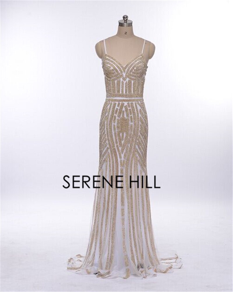 On Sale No Return No Refund Sale Serene Hill Gold Sexy Spaghetti Straps Beaded Evening Dresses For Women Elegant Party Occasion Formal Long Plus Size 2025 LA6002 - SERENE HILL