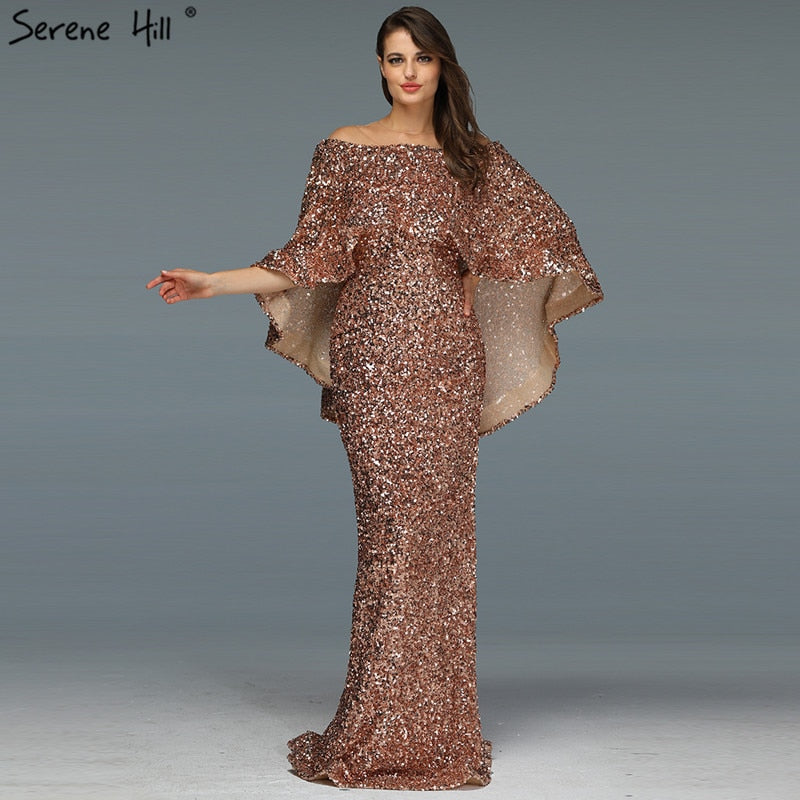 Serene Hill Gold Shawl Luxury Mermaid Dresses Sparkle Evening Gowns LA60919 Evening Dresses Long dresses For Women Party - SERENE HILL