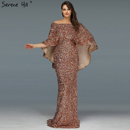 Serene Hill Gold Shawl Luxury Mermaid Dresses Sparkle Evening Gowns LA60919 Evening Dresses Long dresses For Women Party - SERENE HILL