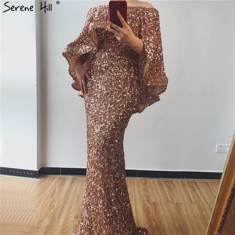 Serene Hill Gold Shawl Luxury Mermaid Dresses Sparkle Evening Gowns LA60919 Evening Dresses Long dresses For Women Party - SERENE HILL