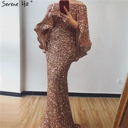 Serene Hill Gold Shawl Luxury Mermaid Dresses Sparkle Evening Gowns LA60919 Evening Dresses Long dresses For Women Party - SERENE HILL
