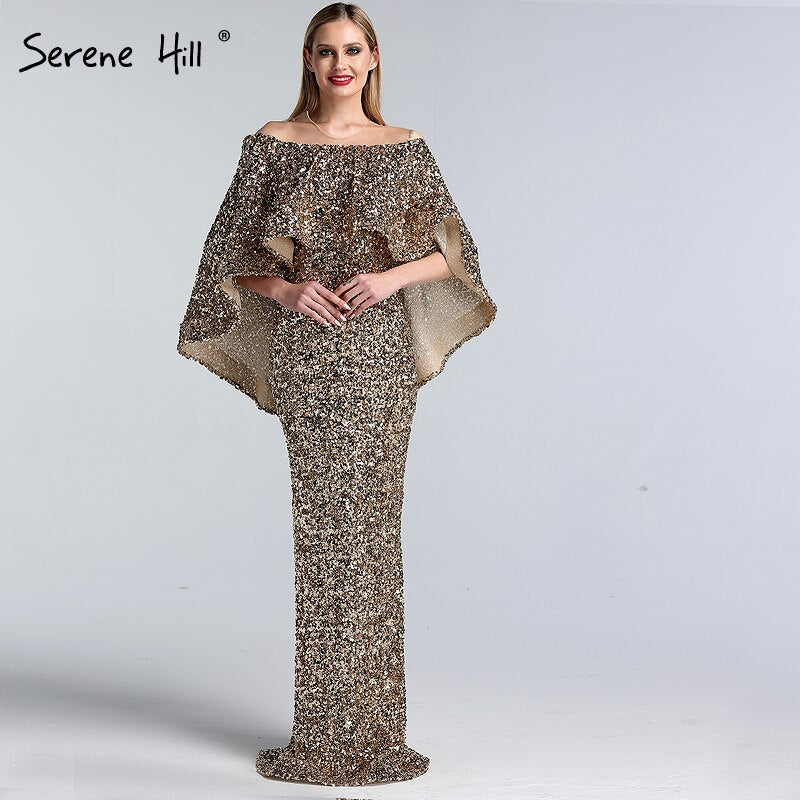 Serene Hill Gold Shawl Luxury Mermaid Dresses Sparkle Evening Gowns LA60919 Evening Dresses Long dresses For Women Party - SERENE HILL