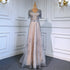 Serene Hill Gold Short Sleeves Evening Dresses Gowns 2025 Luxury Beaded A-Line For Woman Party LA71602 - SERENE HILL