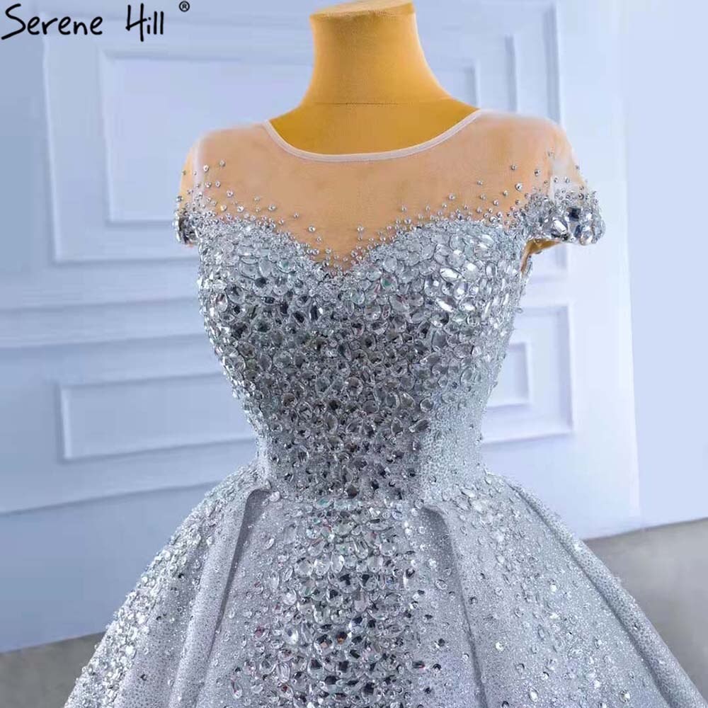 Serene Hill Gold Silver Luxury Wedding Dresses 2025 Cap Sleeve Beaded Crystal Bride Gowns HM67362 Custom Made - SERENE HILL