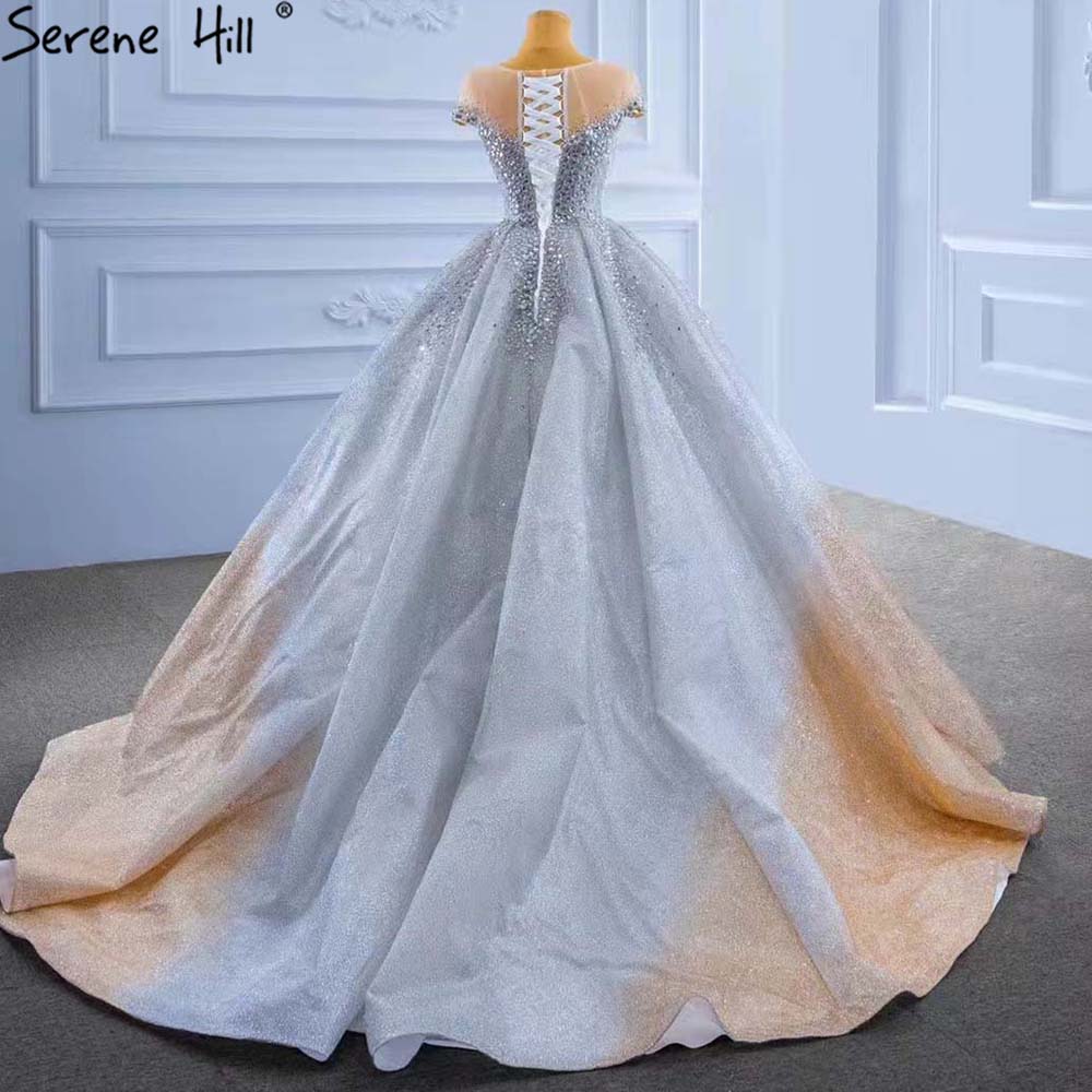 Serene Hill Gold Silver Luxury Wedding Dresses 2025 Cap Sleeve Beaded Crystal Bride Gowns HM67362 Custom Made - SERENE HILL