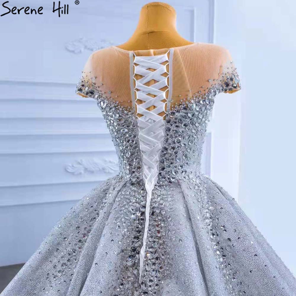 Serene Hill Gold Silver Luxury Wedding Dresses 2025 Cap Sleeve Beaded Crystal Bride Gowns HM67362 Custom Made - SERENE HILL