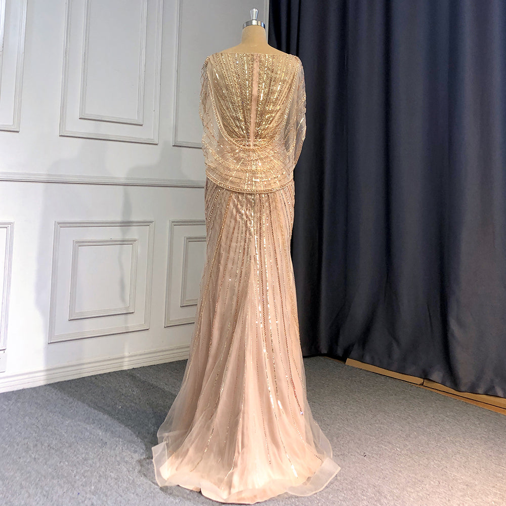 Serene Hill Goud Luxe Mermaid Avond Jurken 2025 Kralen V-hals Sparkle Elegante Voor Vrouwen Party LA70910A - SERENE HILL