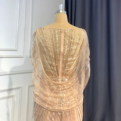 Serene Hill Goud Luxe Mermaid Avond Jurken 2025 Kralen V-hals Sparkle Elegante Voor Vrouwen Party LA70910A - SERENE HILL