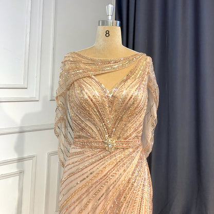Serene Hill Goud Luxe Mermaid Avond Jurken 2025 Kralen V-hals Sparkle Elegante Voor Vrouwen Party LA70910A - SERENE HILL