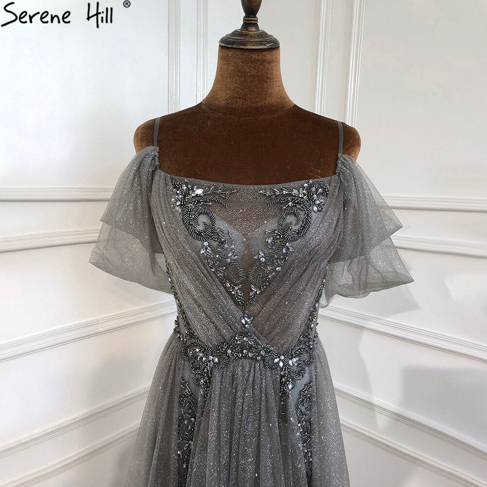 On Sale No Return No Refund Serene Hill Gradual Wine Red A-Line Evening Gowns 2025 Beaded Spaghetti Strap For Women Party LA70776 - SERENE HILL