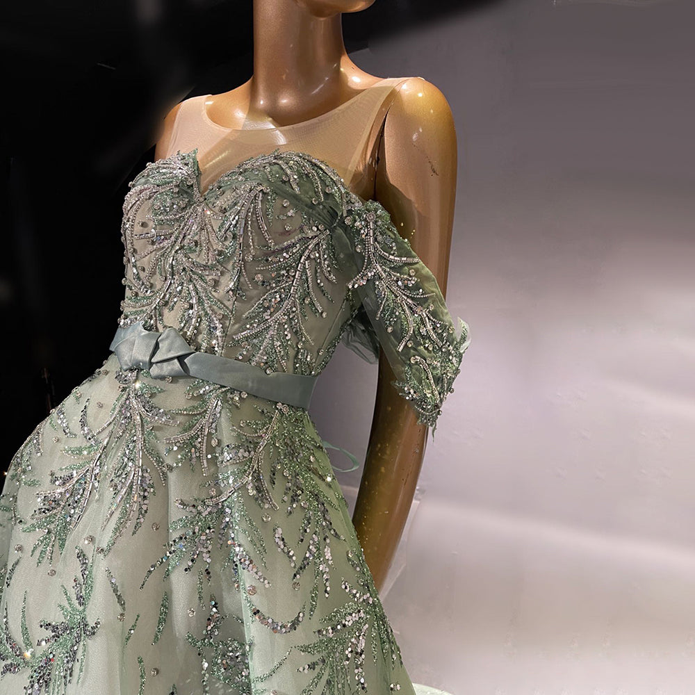 Serene Hill Green A-Line Beaded Evening Dresses Gowns 2025 Luxury Sexy Elegant For Women Party LA71536 - SERENE HILL