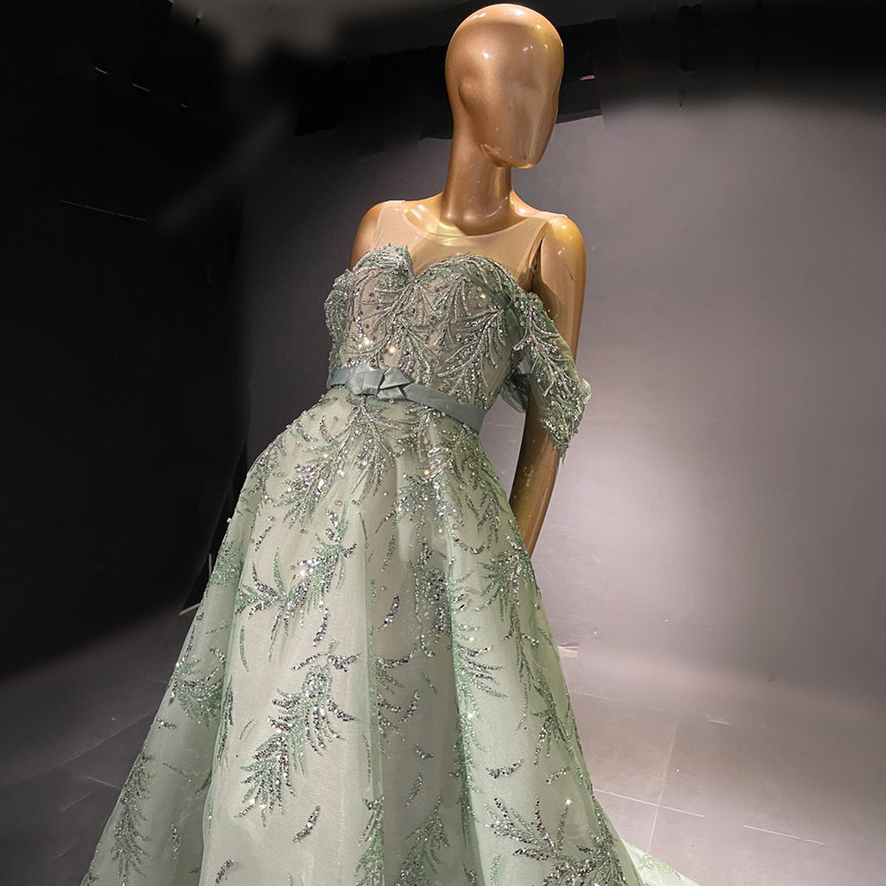 Serene Hill Green A-Line Beaded Evening Dresses Gowns 2025 Luxury Sexy Elegant For Women Party LA71536 - SERENE HILL