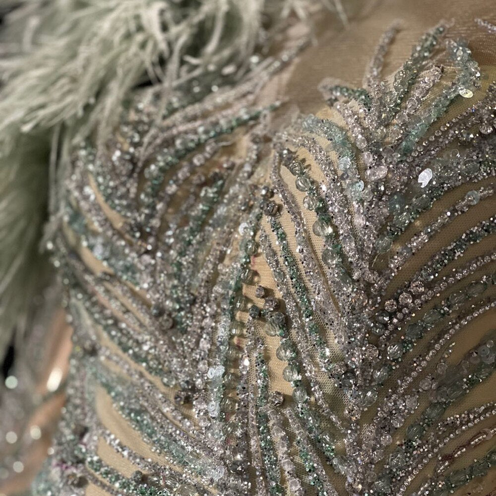 Serene Hill Green Beaded Feather Evening Dresses Gowns 2025 A-Line Luxury Elegant For Women Party LA71535 - SERENE HILL
