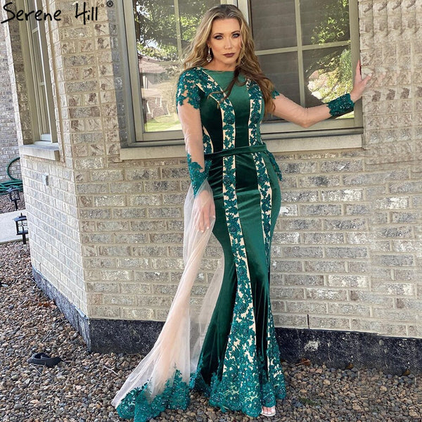 Serene Hill Green Beaded Mermaid Evening Dresses Gowns 2025 Elegant Detachable Skirt For Women Party LA71455