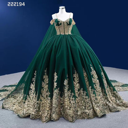 Serene Hill Green Cape Sexy Spaghetti Straps Pearls Beaded Lace Up Bride Gowns Wedding Dress 2025 High End Custom Made HM222194 - SERENE HILL