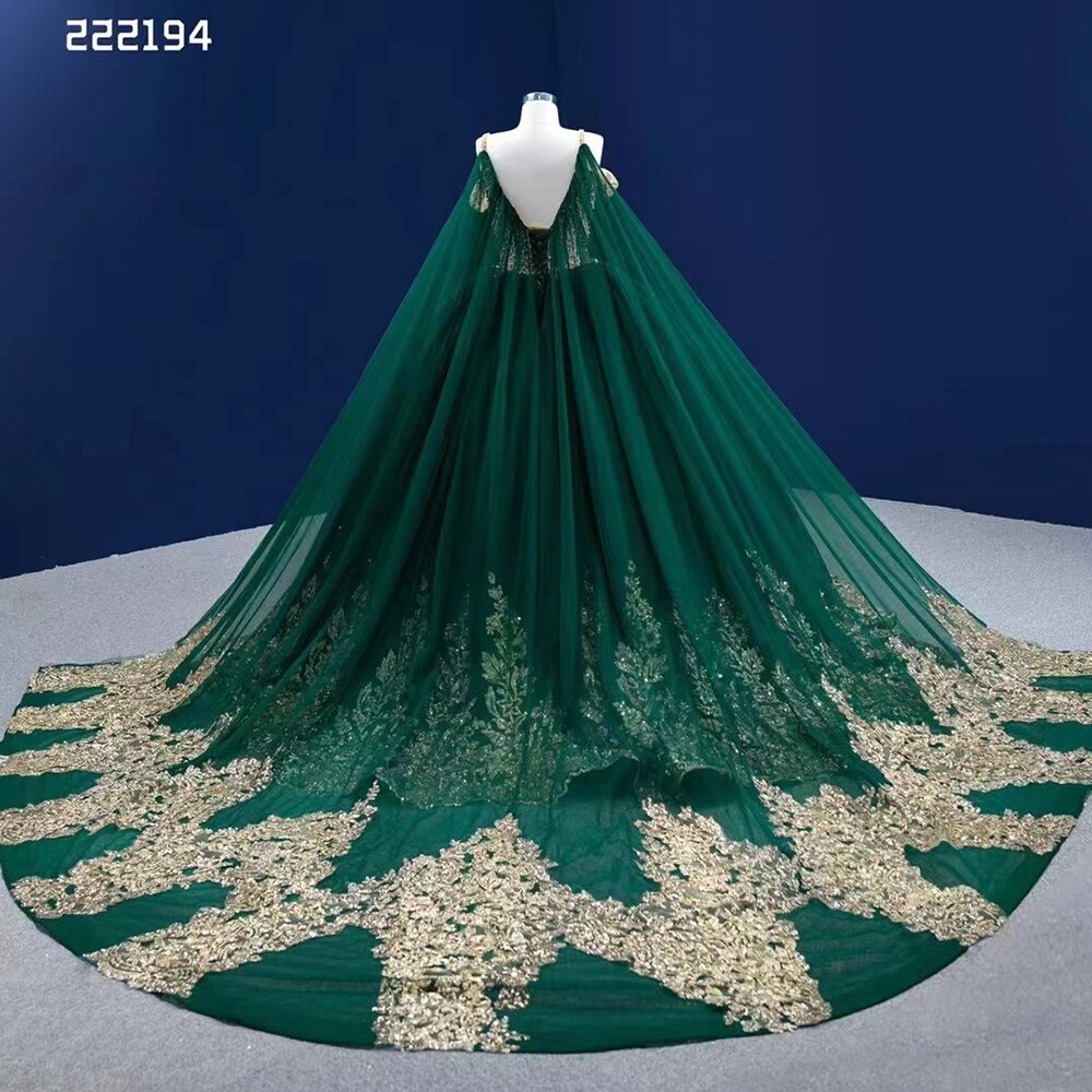 Serene Hill Green Cape Sexy Spaghetti Straps Pearls Beaded Lace Up Bride Gowns Wedding Dress 2025 High End Custom Made HM222194 - SERENE HILL