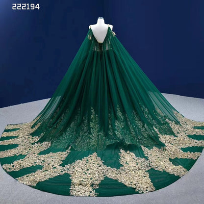 Serene Hill Green Cape Sexy Spaghetti Straps Pearls Beaded Lace Up Bride Gowns Wedding Dress 2025 High End Custom Made HM222194 - SERENE HILL