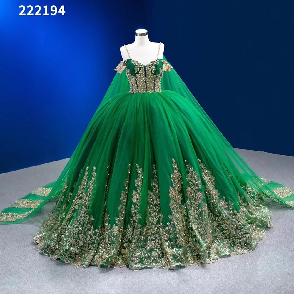 Serene Hill Green Cape Sexy Spaghetti Straps Pearls Beaded Lace Up Bride Gowns Wedding Dress 2025 High End Custom Made HM222194 - SERENE HILL
