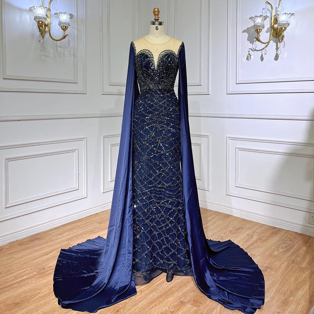 Serene Hill Green Cape Sleeves Luxury Evening Dresses Gowns 2025 Mermaid Beaded Elegant For Women Party LA71668 - SERENE HILL