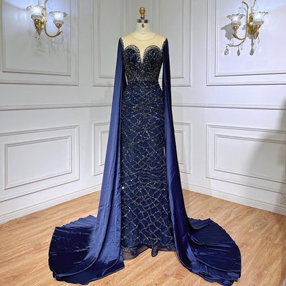 Serene Hill Green Cape Sleeves Luxury Evening Dresses Gowns 2025 Mermaid Beaded Elegant For Women Party LA71668 - SERENE HILL