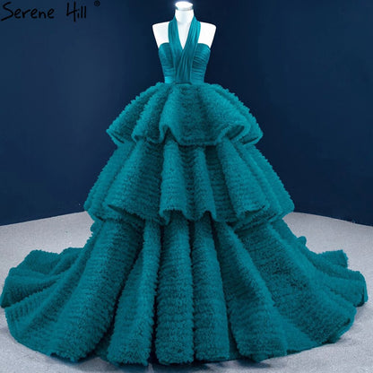 Serene Hill Green Halter Sexy Wedding Dresses 2025 Sleeveless Tiered Lace Up High-end Bridal Dress HM67232 - SERENE HILL