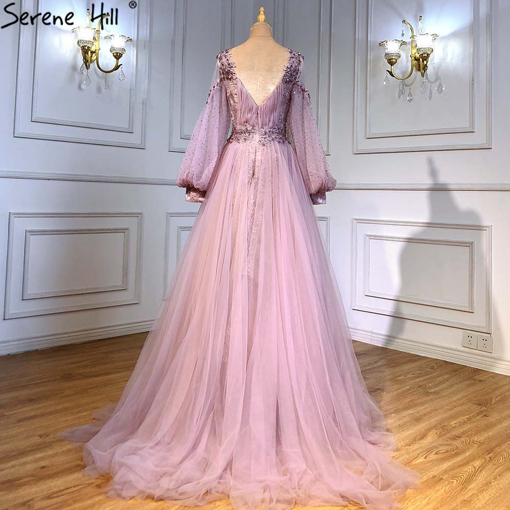 Serene Hill Green Lantern Sleeve Evening Dresses Gowns 2025 A-Line Beaded Luxury For Women Wedding Party LA71477 - SERENE HILL