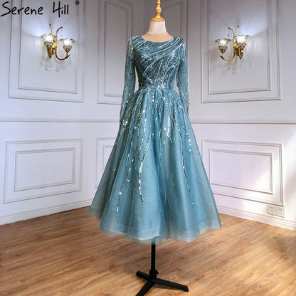 Serene Hill Green Luxury Ankle Length Evening Dresses Gowns 2025 One Shoulder Beading Sexy For Woman Party LA71021 - SERENE HILL