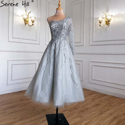 Serene Hill Green Luxury Ankle Length Evening Dresses Gowns 2025 One Shoulder Beading Sexy For Woman Party LA71021 - SERENE HILL